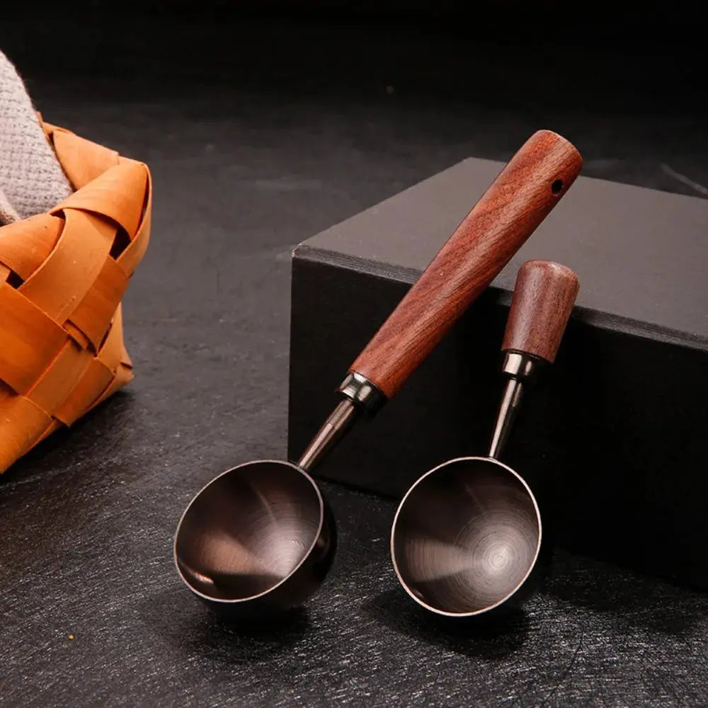 4/8/25/30ml Wooden Long Handle Stainless Steel Coffee Scoop Tablespoon Measuring Spoon Walnut Wood Coffee Spoons Cafe Decoration