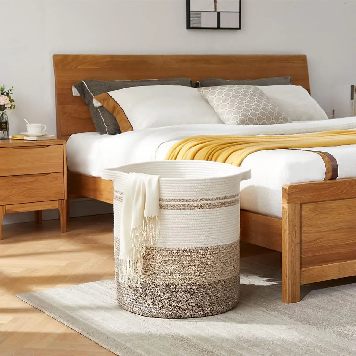 80L Laundry Baskets Hamper with Handles,Decorative Basket for Living room,Woven Storage Basket for Toys Bin,Pillows, Clothes