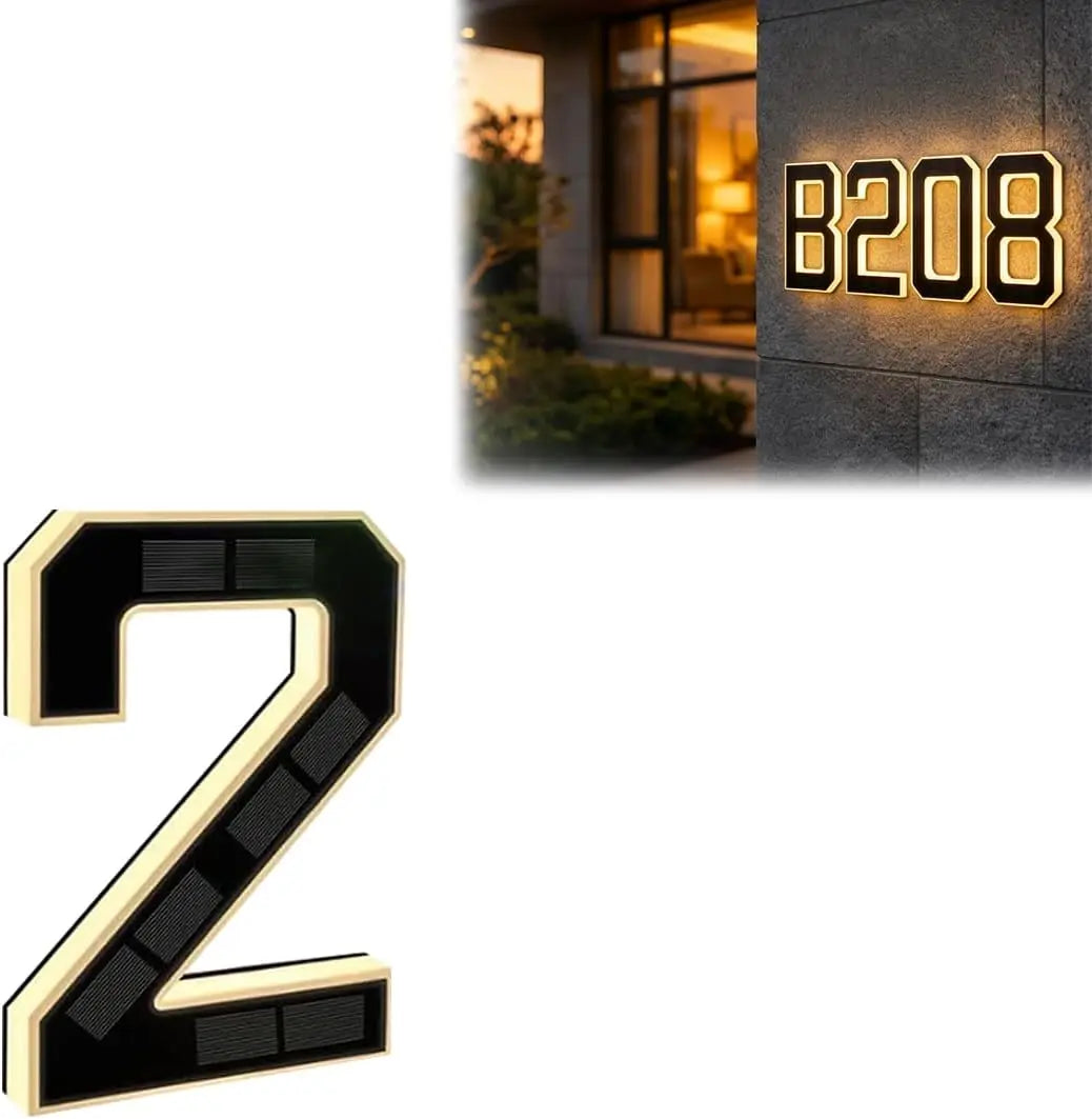 Solar Lighted House Numbers for Outside LED Illuminated Address Plaque Auto OnOff IP44 Waterproof Wall Mount