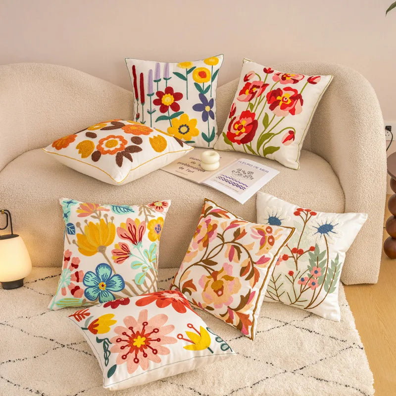 Embroidered Countryside Style Flower Cushion Covers For Home Sofa Bed Throw Pillowcase Living Room Decorative