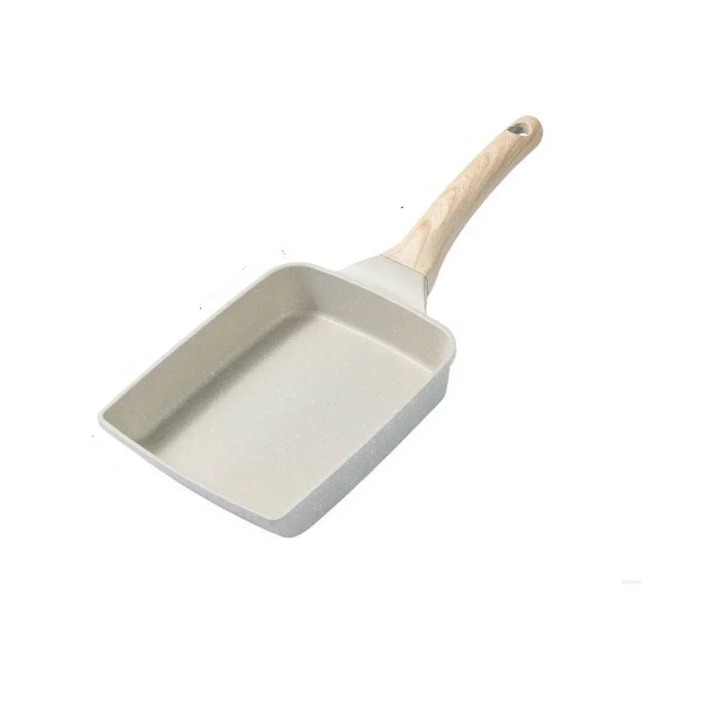 Heat-Resistant Nonstick Flat Pan Nonstick Coating Flat Surface Omelette Pan Japanese Style Wood Handle Steak Frying Pan