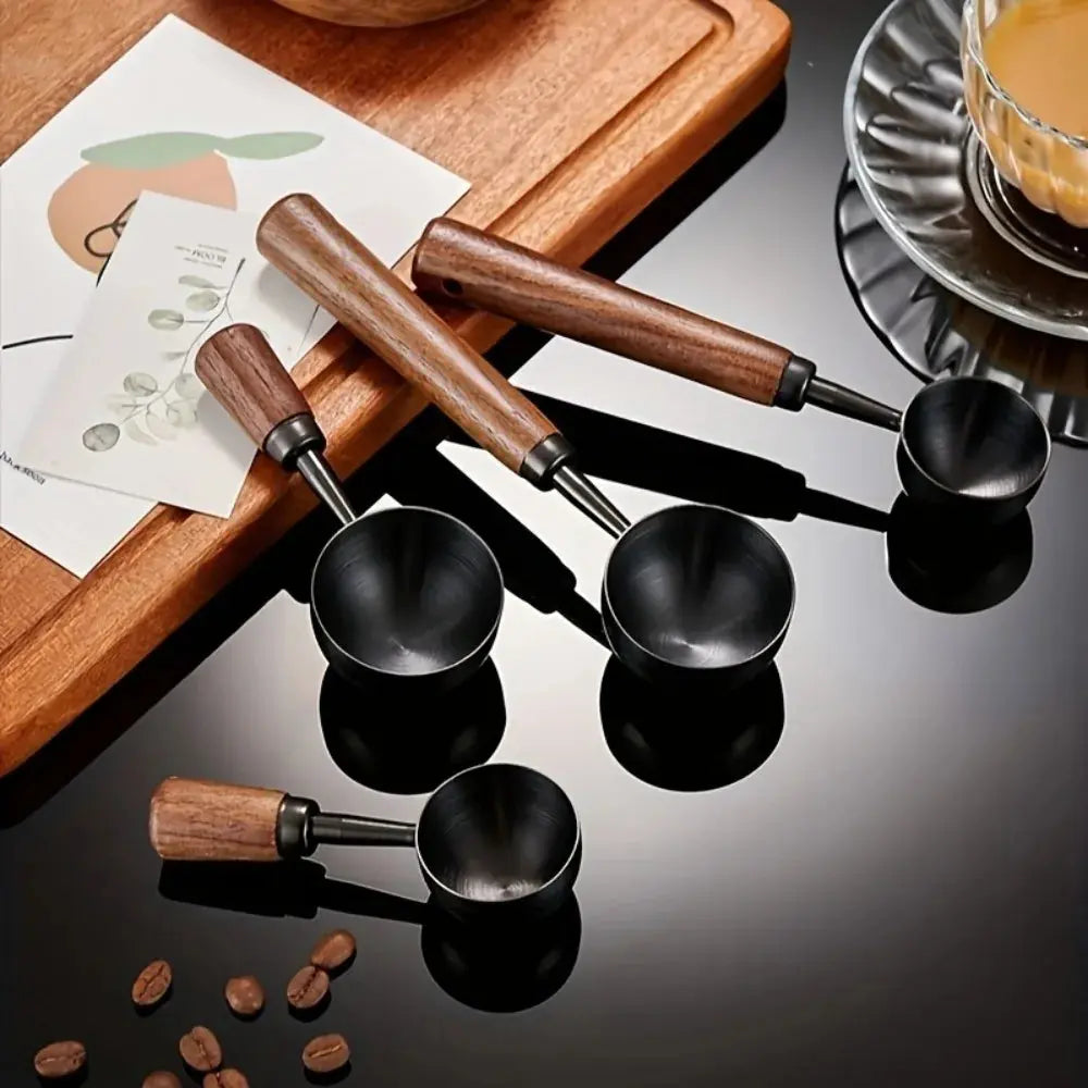 4/8/25/30ml Wooden Long Handle Stainless Steel Coffee Scoop Tablespoon Measuring Spoon Walnut Wood Coffee Spoons Cafe Decoration