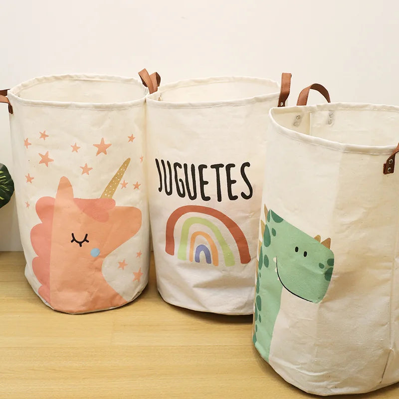 Large Capacity Baby Items Basket Diaper Caddy Organizer Folding Cartoon Printed Dirty Clothes Bucket Toy Storage Basket