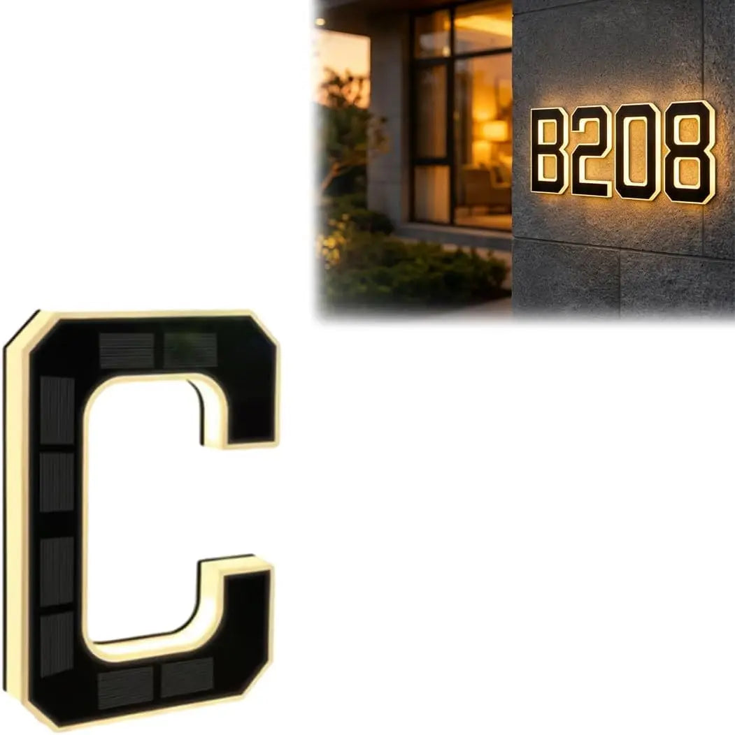 Solar Lighted House Numbers for Outside LED Illuminated Address Plaque Auto OnOff IP44 Waterproof Wall Mount