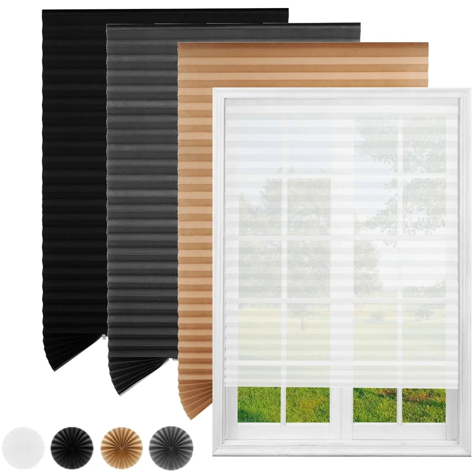 Window Blind Self Adhesive Pleated Blinds Cordless No Drill Light Filtering Bedoom Darkening Blackout Shades for Home Travel