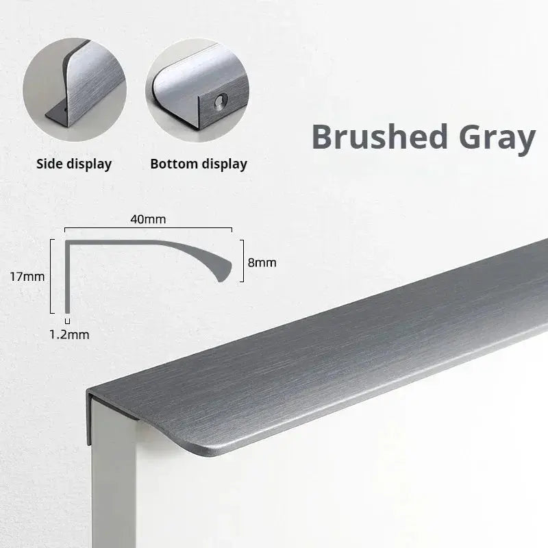 80-1200mm Black Gold Aluminum Alloy Edge Sealed Curved Handle Cabinet Drawer Door Invisible Long Handle Kitchen Black Door Handle