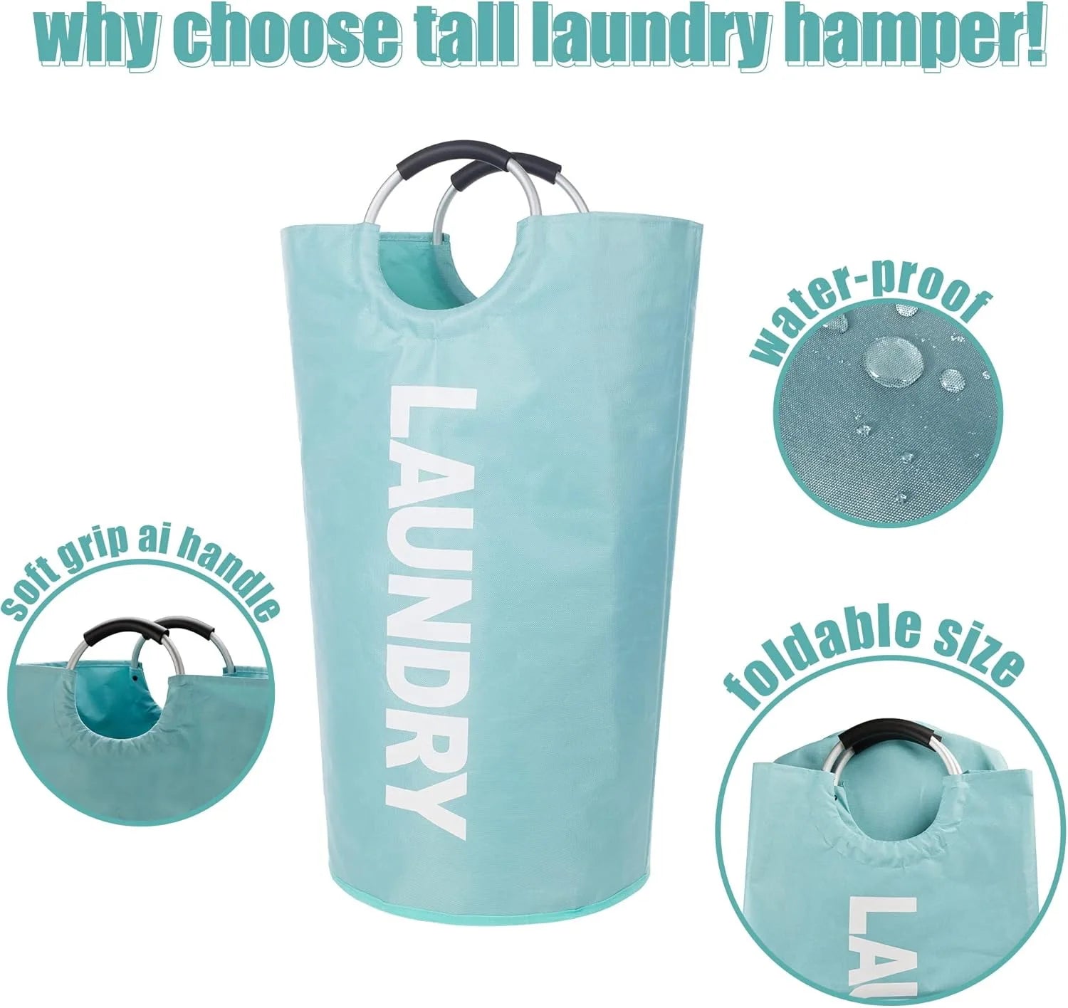 Large Laundry Basket, Laundry Hamper Stands Up Well, Laundry Bag with Padded Handles, Waterproof Clothes Bin Collapsible