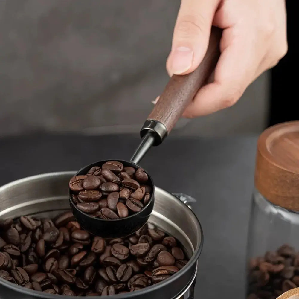 4/8/25/30ml Wooden Long Handle Stainless Steel Coffee Scoop Tablespoon Measuring Spoon Walnut Wood Coffee Spoons Cafe Decoration