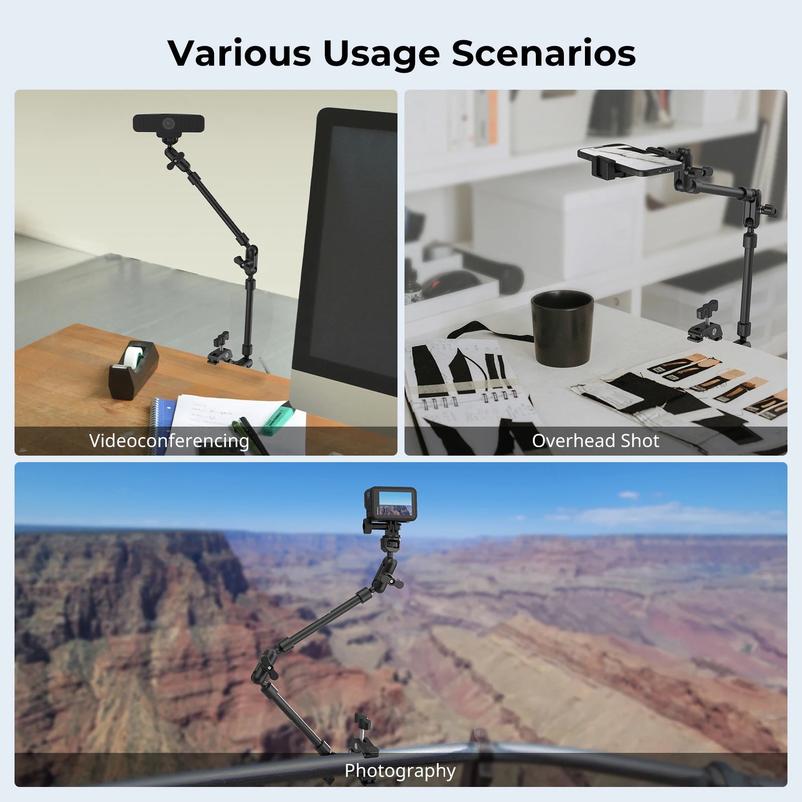 SmallRig Desktop Shooting Magic Arm with Crab Clamp Kit, Adjustable Magic Arm for Smartphones, Webcams and Action Cameras 4766