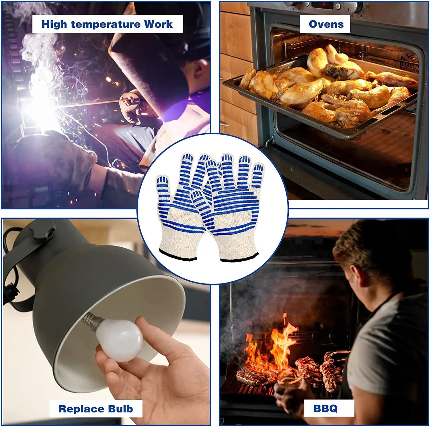 Anti scald heat-insulating and gloves for barbecue baking kitchen and five finger thick silicone anti slip gloves