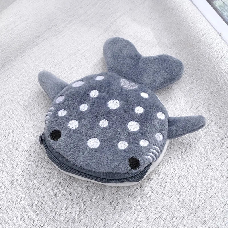 New Cartoon Shark Plush Coin Purse Cute Coin Holder with Keyring Data Cable Organiser Zippered Pouch Small Gift