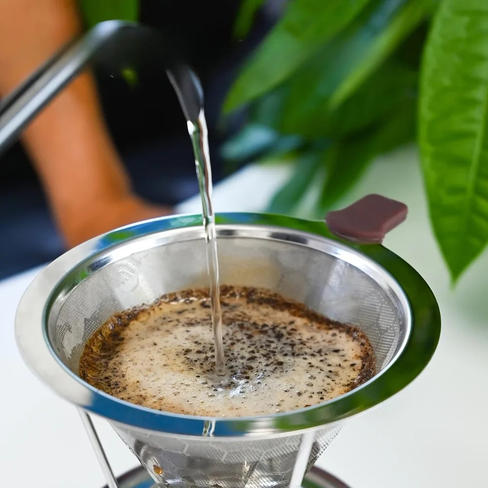 Portable Coffee Filter Stainless Steel Easy Clean Reusable Double Layer Coffee Funnel Paperless Pour Over Holder Coffee Dripper