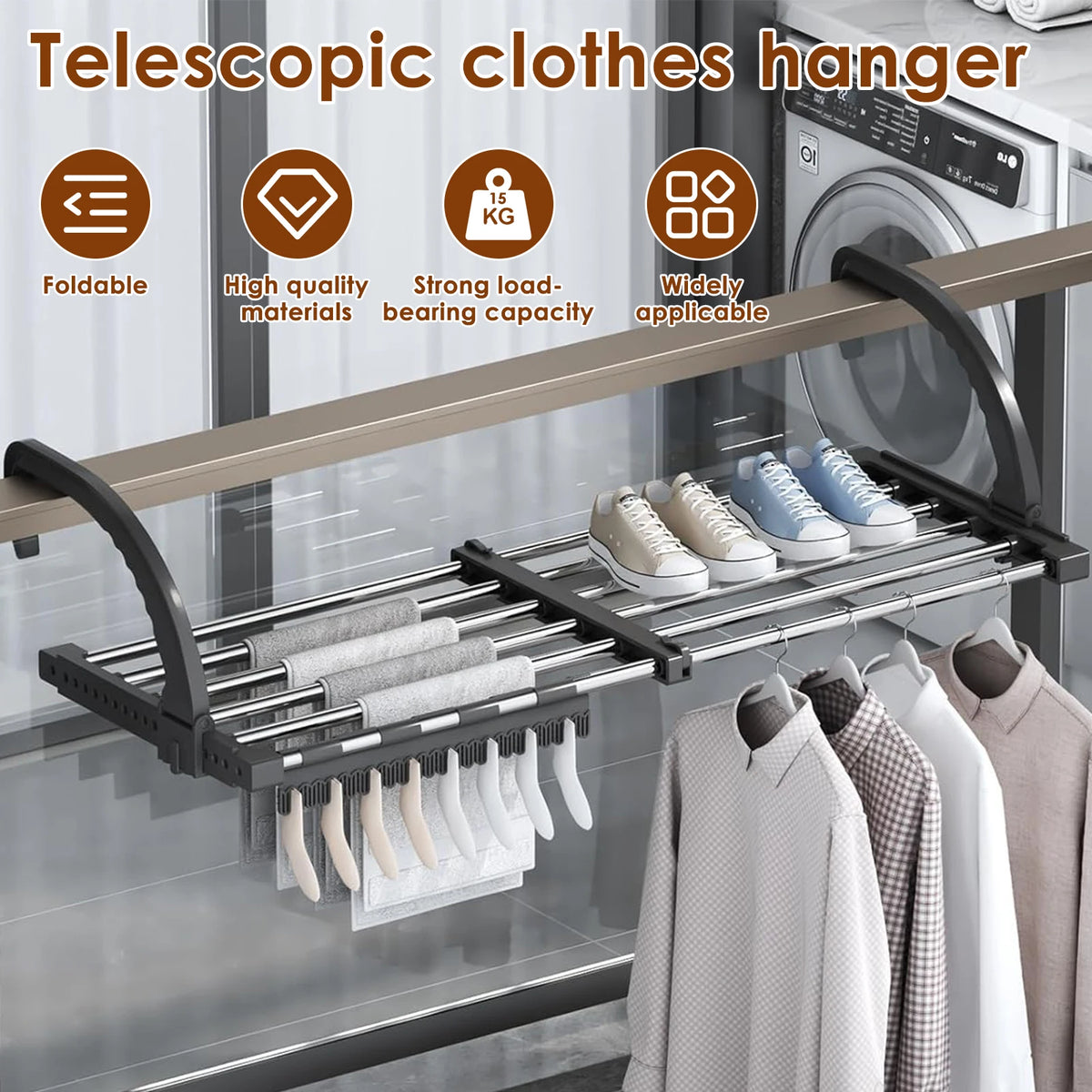 New Foldable Radiator Drying Rack Extendable Clothes Drying Hanger Stainless Steel 42-72cm Shoes Towels Drying Rack for Balcony