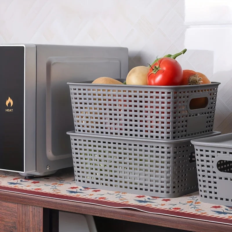 Modern Plastic Storage Baskets with Lid Stacking, Multi-Purpose for Office Desk Bedroom Classroom Organization Container