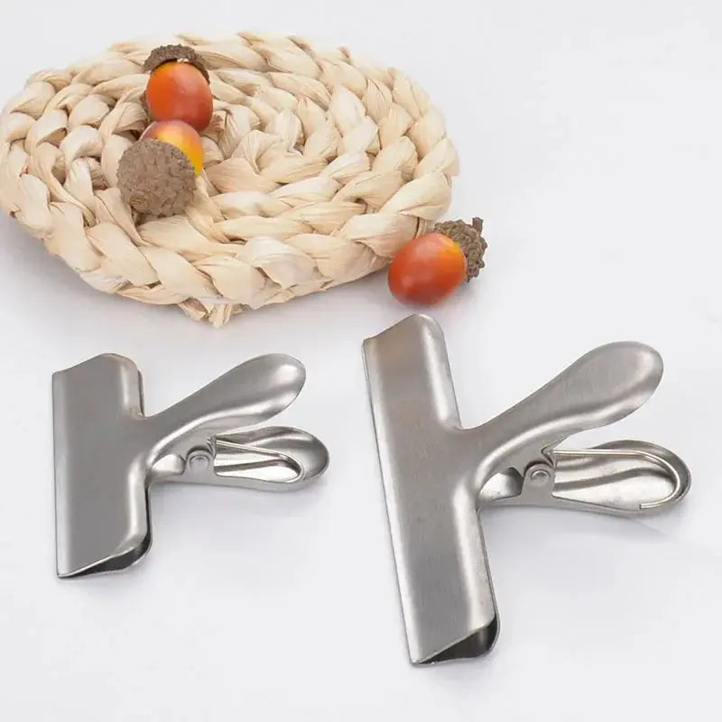 3pcs Stainless Steel Bag Clipsf For Food Heavy Duty Metal Silver Food Clips Office Paper Clamps Air Tight Seal Snack Clips