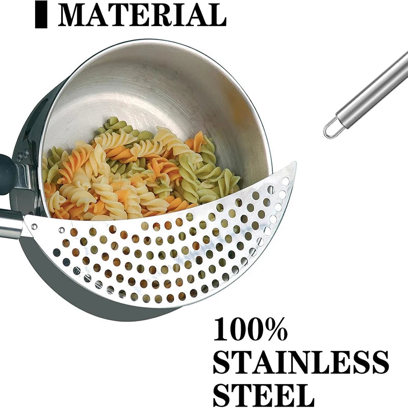 Stainless Steel Pan Pot Strainer With Handle Pot Strainer Pan Drainer For Spaghetti Fry Noodles Fruit Vegetable Pasta Kitchen To