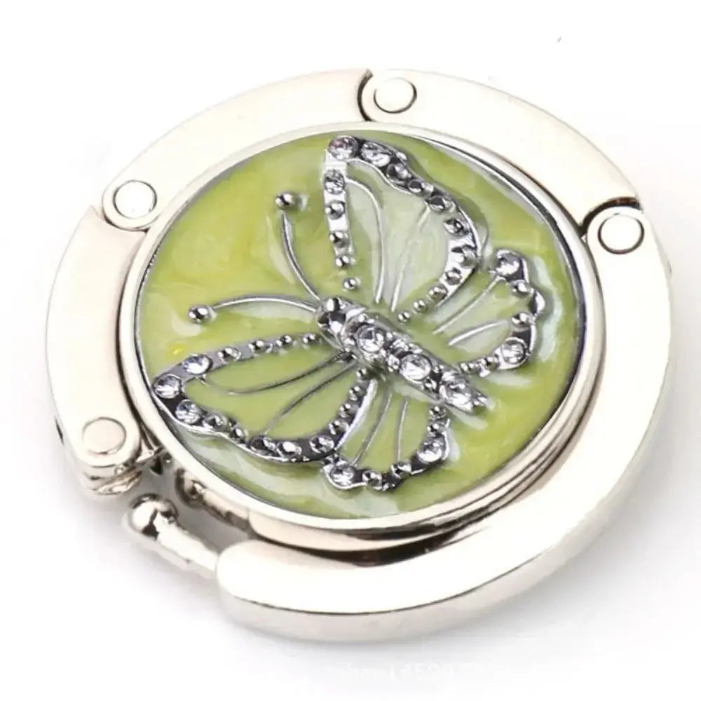 Round Metal Hanger Hook Holder Unique Folding Portable Butterfly Pattern Fashion Table Hook 1Pcs Crystal Alloy Purse Handbag Bag