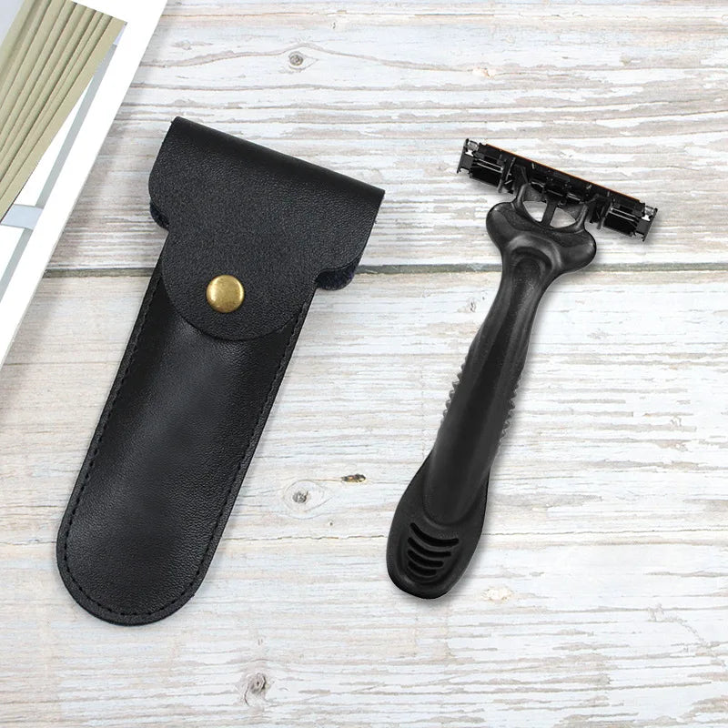 Manual Razor Leather Case, Travel Beard Trimmer Accessories Razor Small Bag Beard Repair Portable Leather Storage Bag