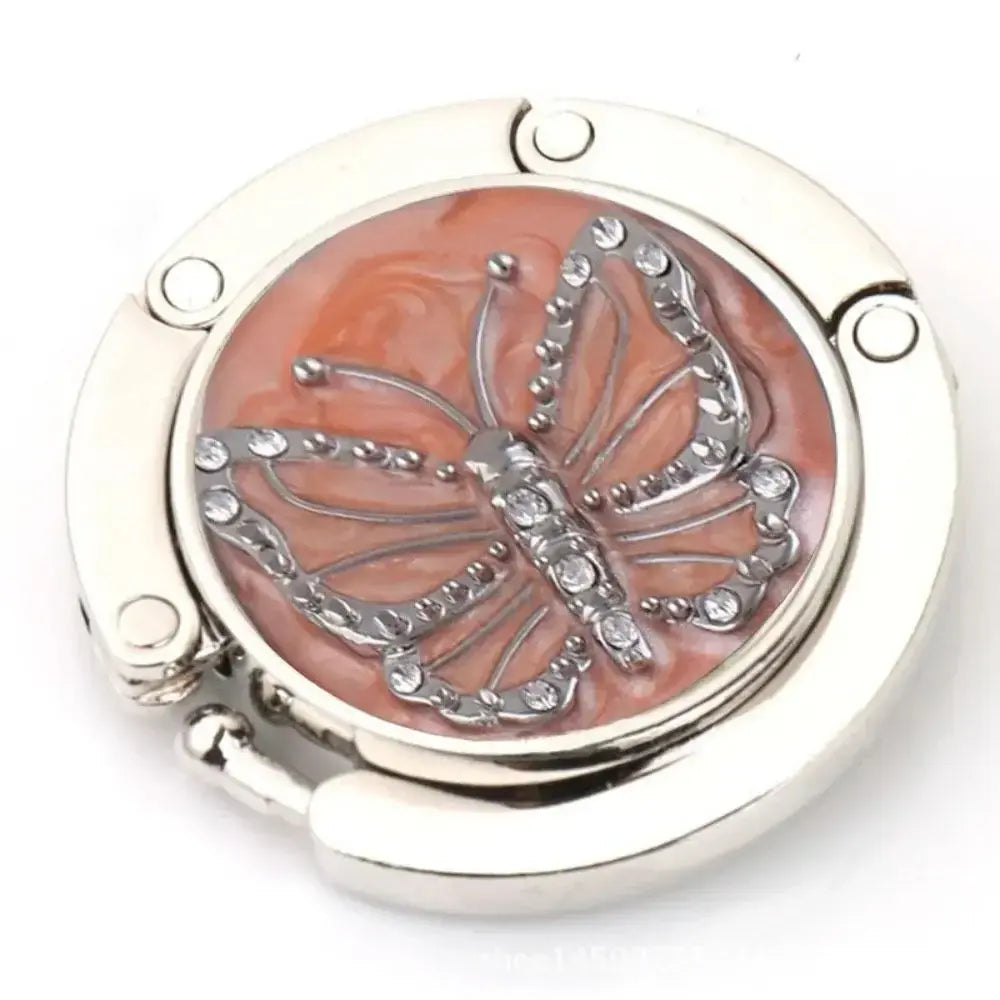 Round Metal Hanger Hook Holder Unique Folding Portable Butterfly Pattern Fashion Table Hook 1Pcs Crystal Alloy Purse Handbag Bag