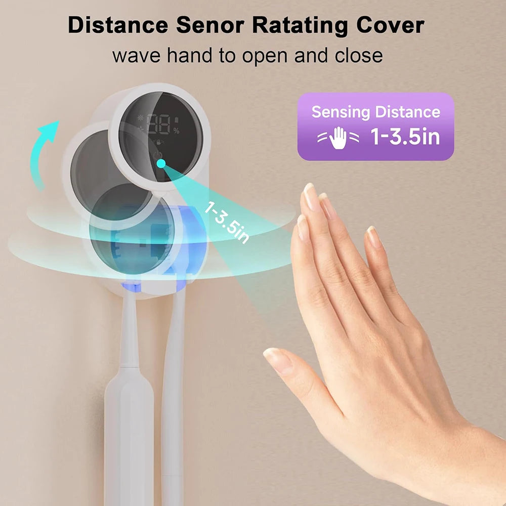 Toothbrush Holder Cleaner Razor Holder/Dryer Light Cleaning and Air Drying Automatic Ratating Cover Rechargeable Wall Mounted