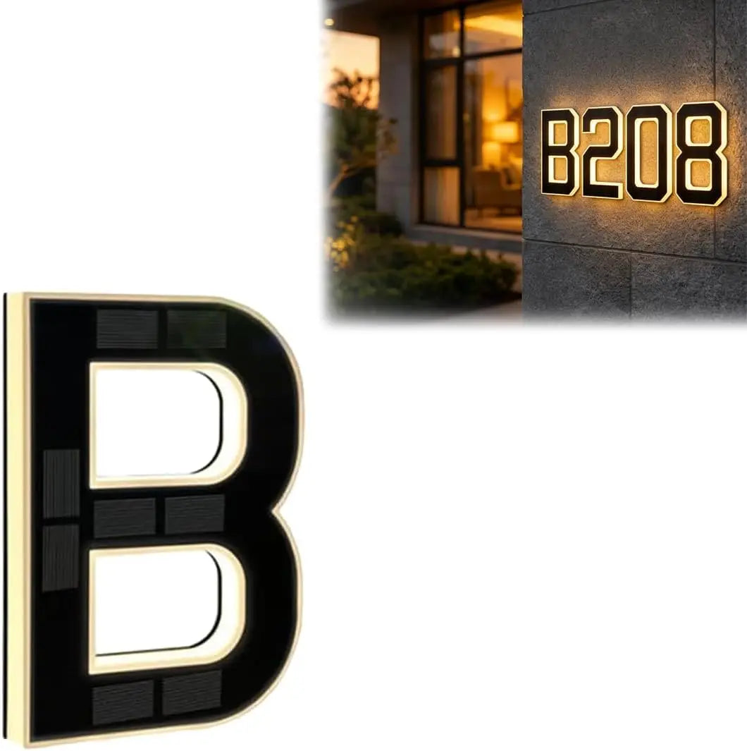 Solar Lighted House Numbers for Outside LED Illuminated Address Plaque Auto OnOff IP44 Waterproof Wall Mount