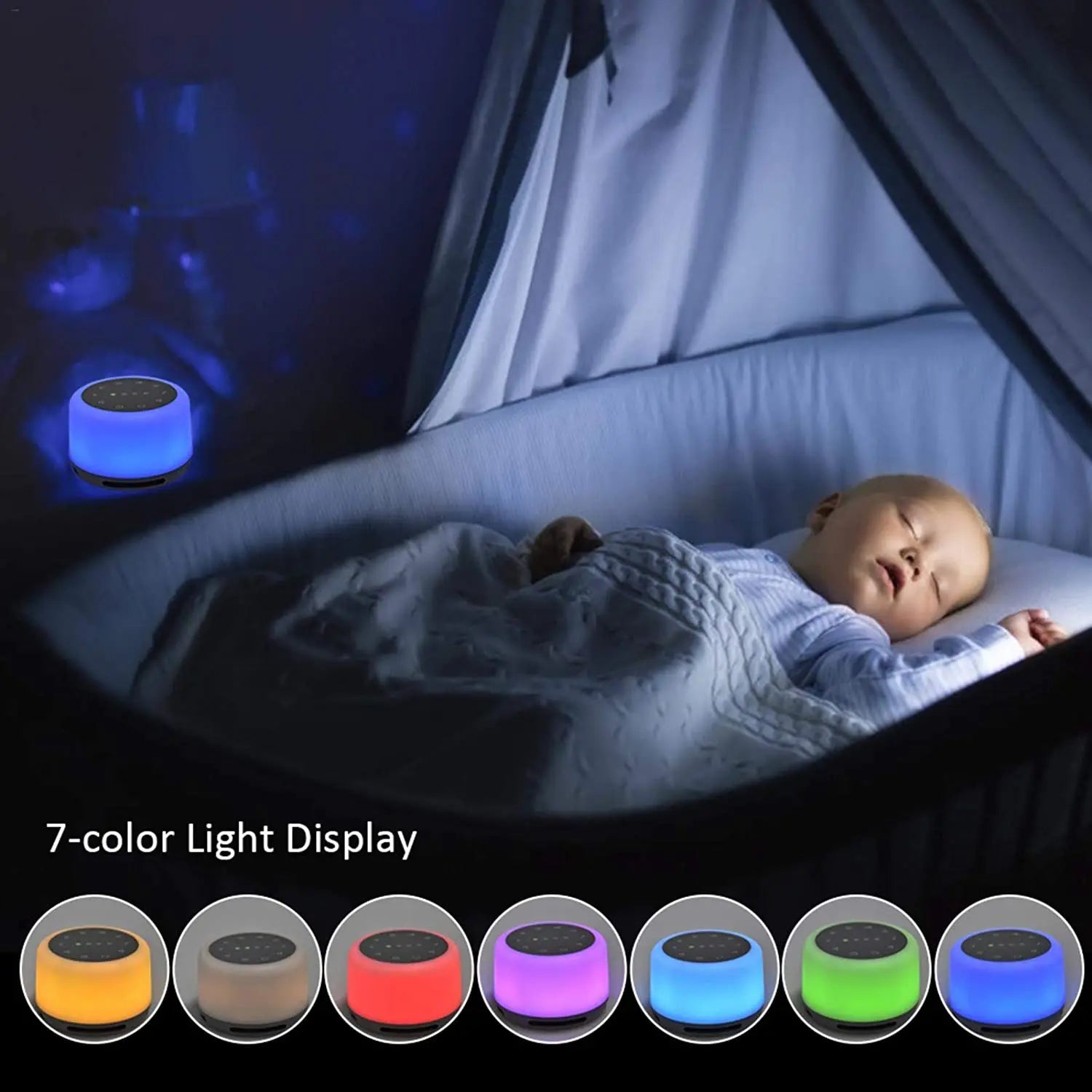 Upgraded Portable White Noise Sound Machine with Mood Light Sleep Sound Therapy with RGB Night Light for Baby