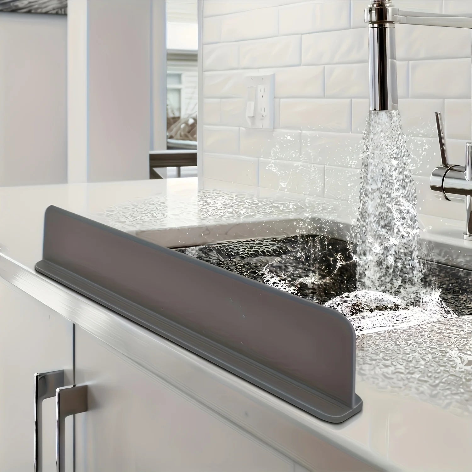 Silicone Sink Splash Guard with Suction Cups - Water Barrier for Kitchen, Lab & Dishwashing Basins