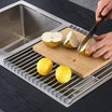 47*24cm Silicone Stainless Steel Sink Draining Rack Kitchen Roller Shutter Tableware Fruit and Vegetable Storage 12 Tubes
