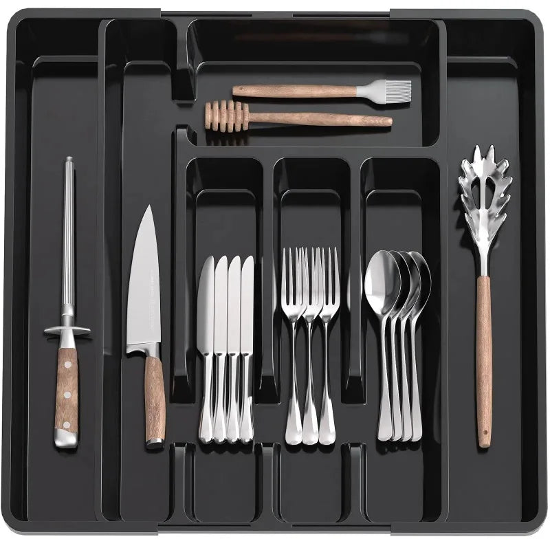 Adjustable Pantry Organizer Utensil Cutlery Drawer for Forks Knives Silverware Expandable Kitchen Drawer Kitchen Organizer Tray