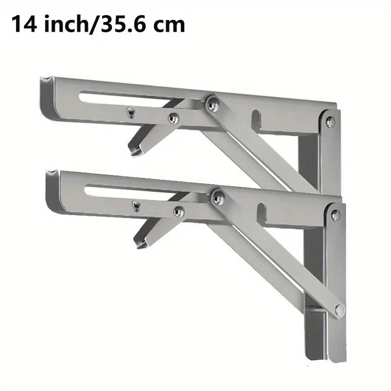 2PCS Sturdy Steel Folding Shelf Brackets Wall-Mounted Design for Workbench Table, Table Shelves Angle Bracket Home Hardware
