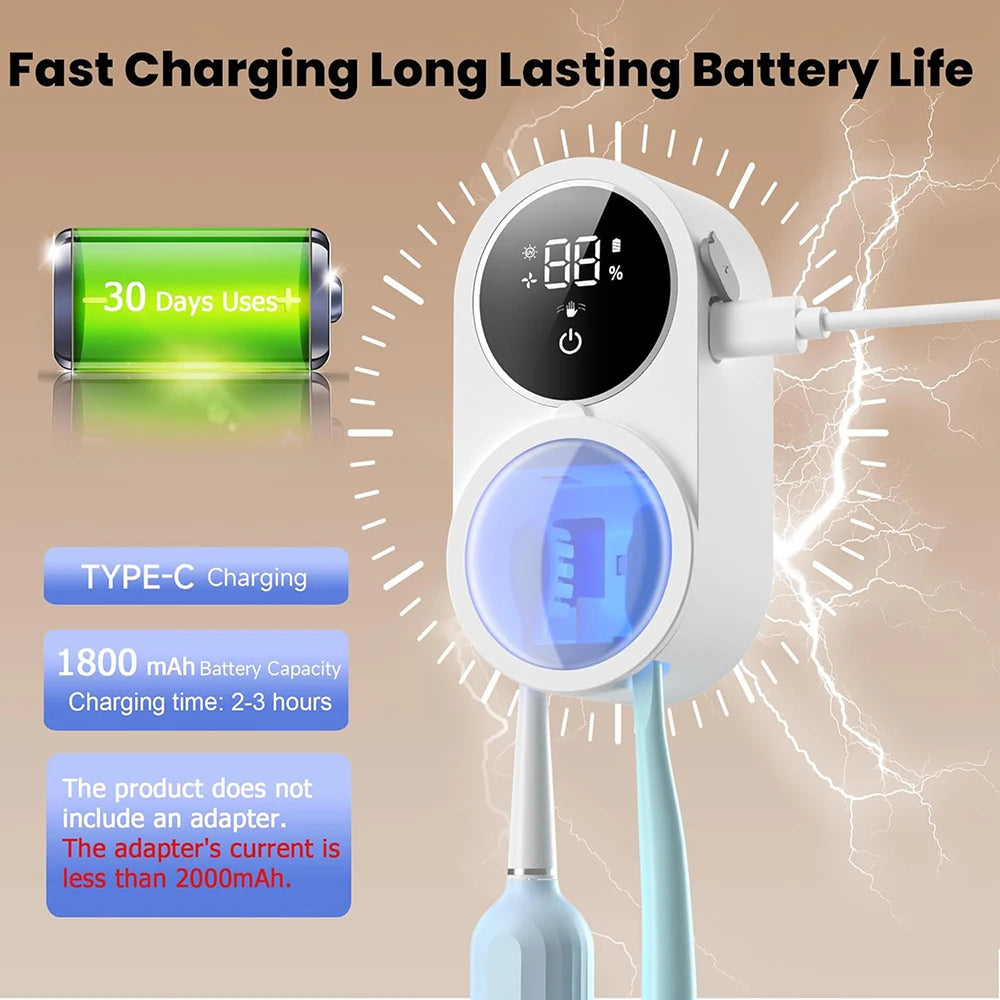 Toothbrush Holder Cleaner Razor Holder/Dryer Light Cleaning and Air Drying Automatic Ratating Cover Rechargeable Wall Mounted