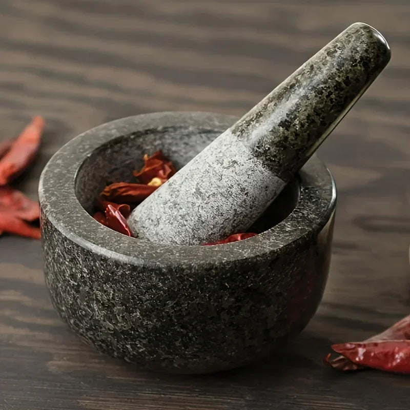Mortar And Pestle, Polished Granite Mortar And Pestle For Grinding Herbal Crusher, Making Avocado Sauce, Salsa, Pepper, Crusher
