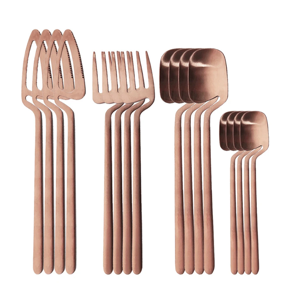 16Pcs/set Black Matte Cutlery Set 304 Stainless Steel Dinnerware Set Knife Fork Spoon Dinner Set Kitchen Flatware Tableware Set