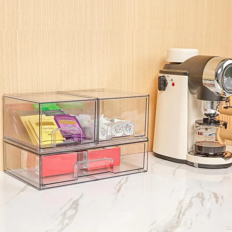 Stackable Storage Drawers Set of 5, Clear Plastic Organizer Bins for Beauty Supplies,Ideal for Vanity, Bathroom,Cabinet