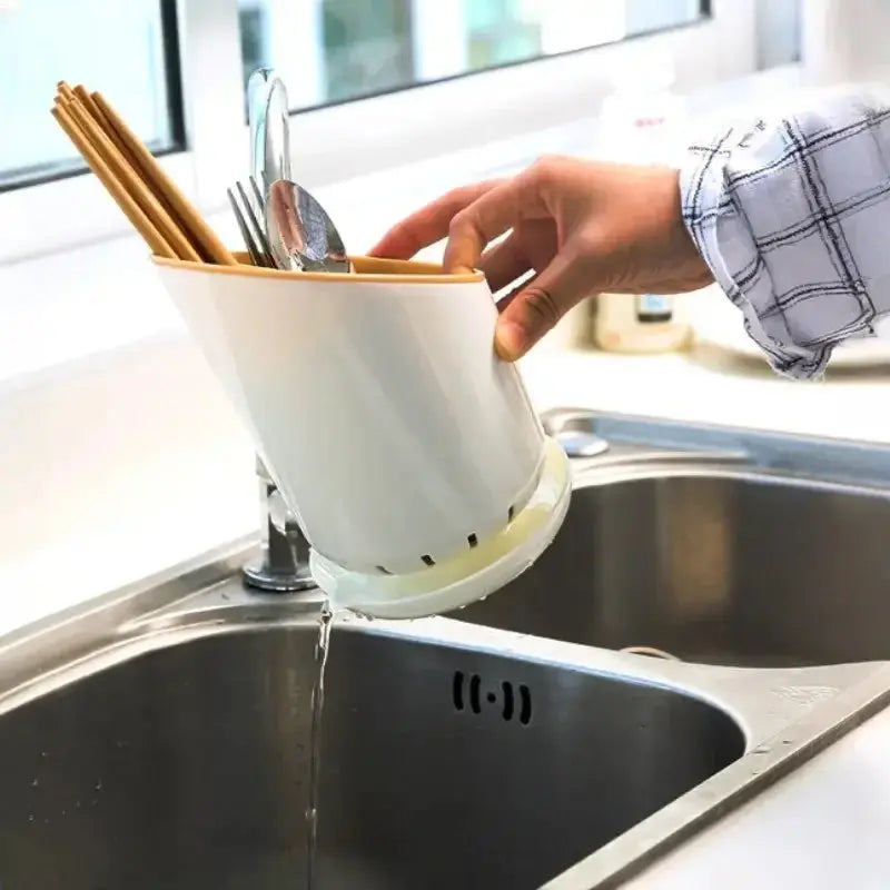 1Pc Round Kitchen Storage Chopsticcks Tube Space Saving Tableware Storage Holder With Drain Plate Kitchen Chopstick Drain Box