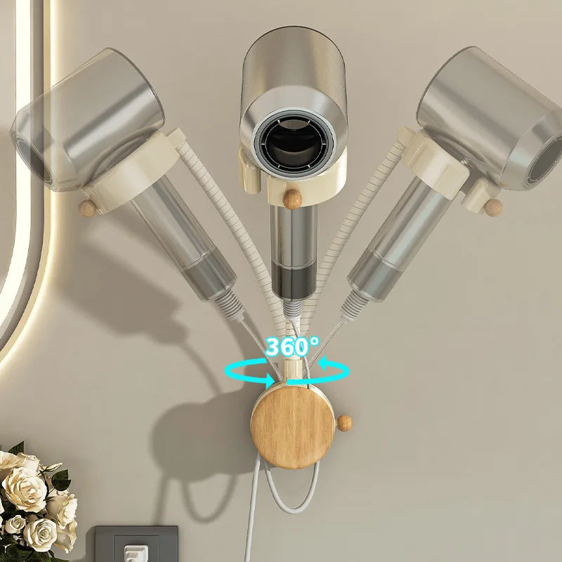 Rotatable Lazy Hair Dryer Holder Bathroom Non-punching Wall-Mounted Wind Duct Storage Rack Adjustable Hair Dryer Storage Rack
