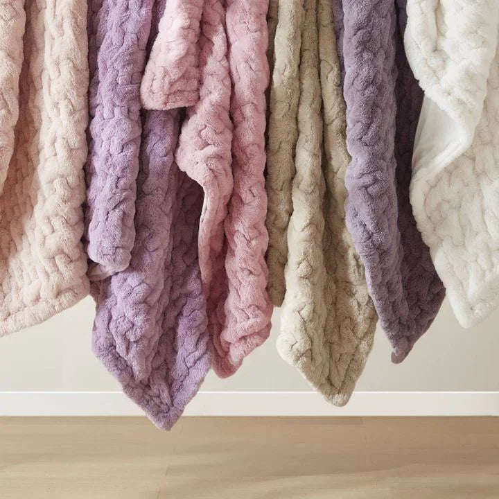 1 PC Purple 50x60 Ruched Faux Fur Throw Blanket