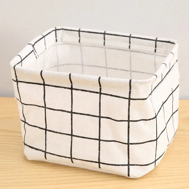 1PC Cotton and Hemp Storage Basket with Handheld Printed Tabletop, Miscellaneous Sorting Cabinet, Small Clothing, Fabric Storage
