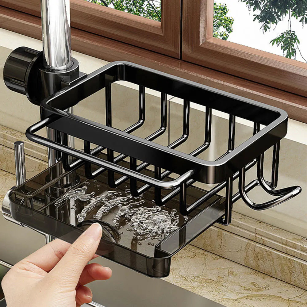 Kitchen Sink Drain Rack Organizer Sponge Storage Faucet Holder Detachable Aluminum Faucet Holder Soap Drainer Towel Rack Shelf