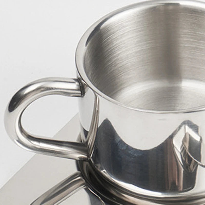304 Stainless Steel Coffee Cup Set Simple Nordic Mug Heat-resistant Milk Cup with Saucer Spoon Tableware Set Drinkware 175ML Mug