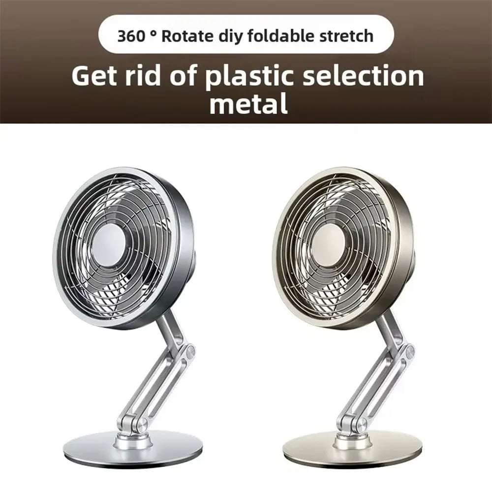 Metal USB Charging Mini Fan 360 Degree Rotation Folding Outdoor Desktop Creative Fan Aluminum Fan 3 Speed Adjustable Desk Fan