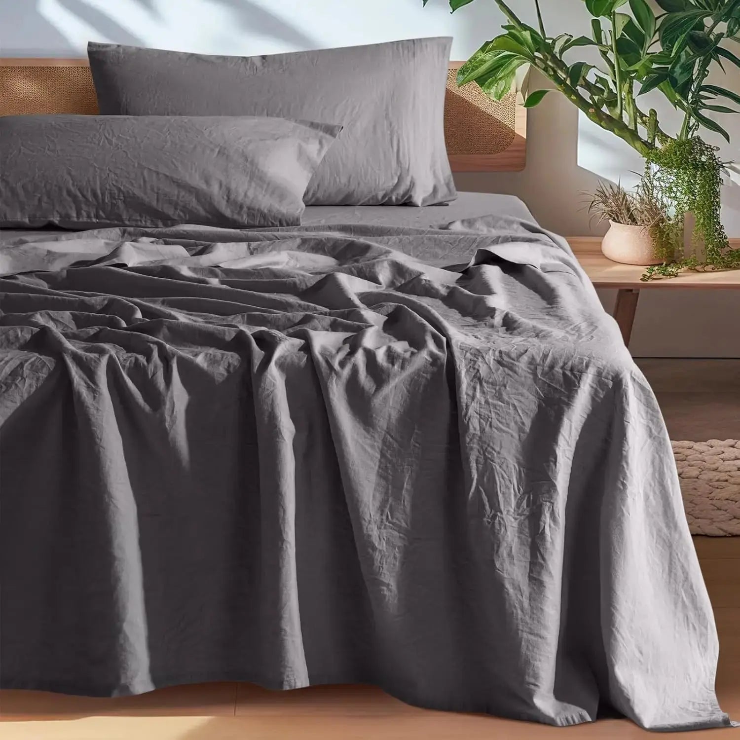 100% French Washed Pure Linen Sheets, Breathable and Durable Line King Size Sheets, Anti-Tear Line Bed Sheets, Machine Washable
