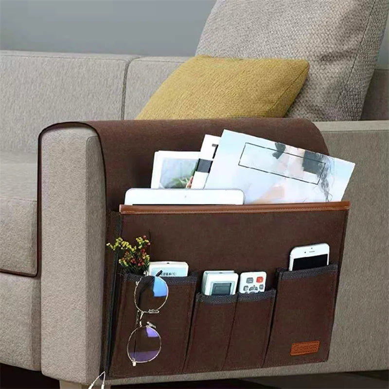 Household Armchair Caddy Felt Couch Recliner Armrest Organizer for Magazine Tablet Cell Phone Remote Control Hanging Storage Bag