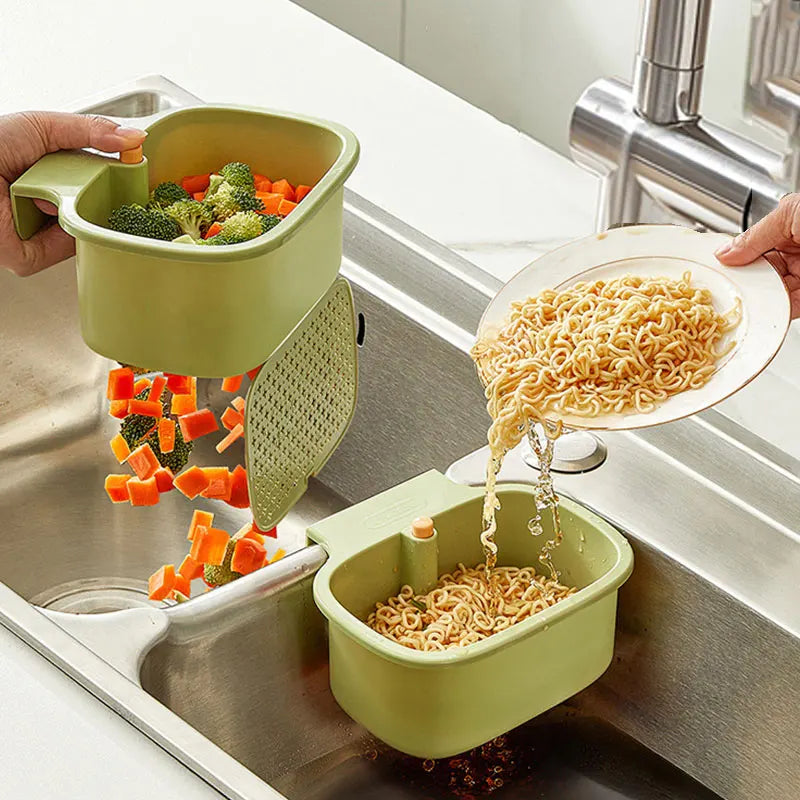 1pcsKitchen sink filter basket, sink washing basin anti leak filter basin, one click press type grid drain storage rack
