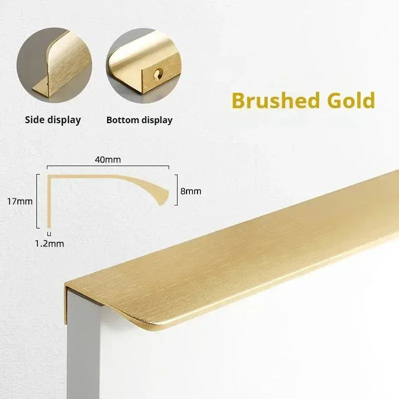 80-1200mm Black Gold Aluminum Alloy Edge Sealed Curved Handle Cabinet Drawer Door Invisible Long Handle Kitchen Black Door Handle