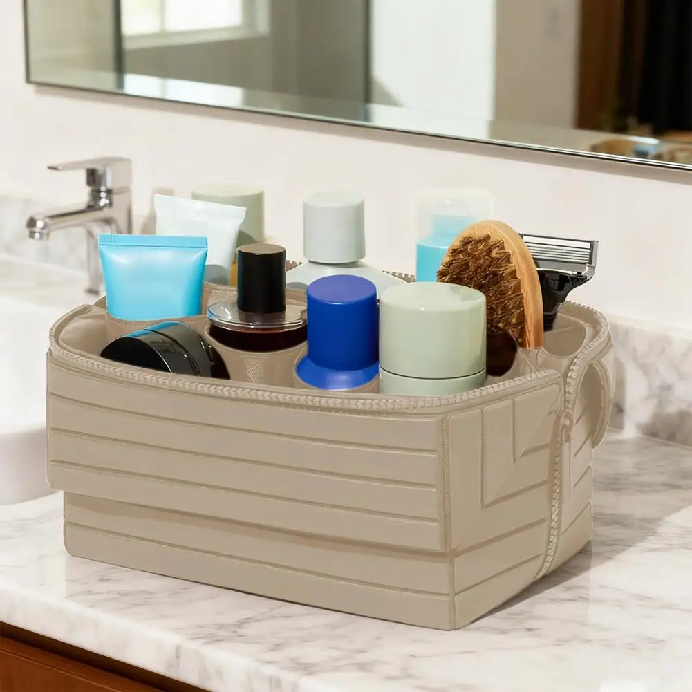 Fold-Down Travel Makeup Bag Waterproof Large Toiletry Bag Hanging Cosmetic Organizer with No-Spill Compartments for Makeup Use