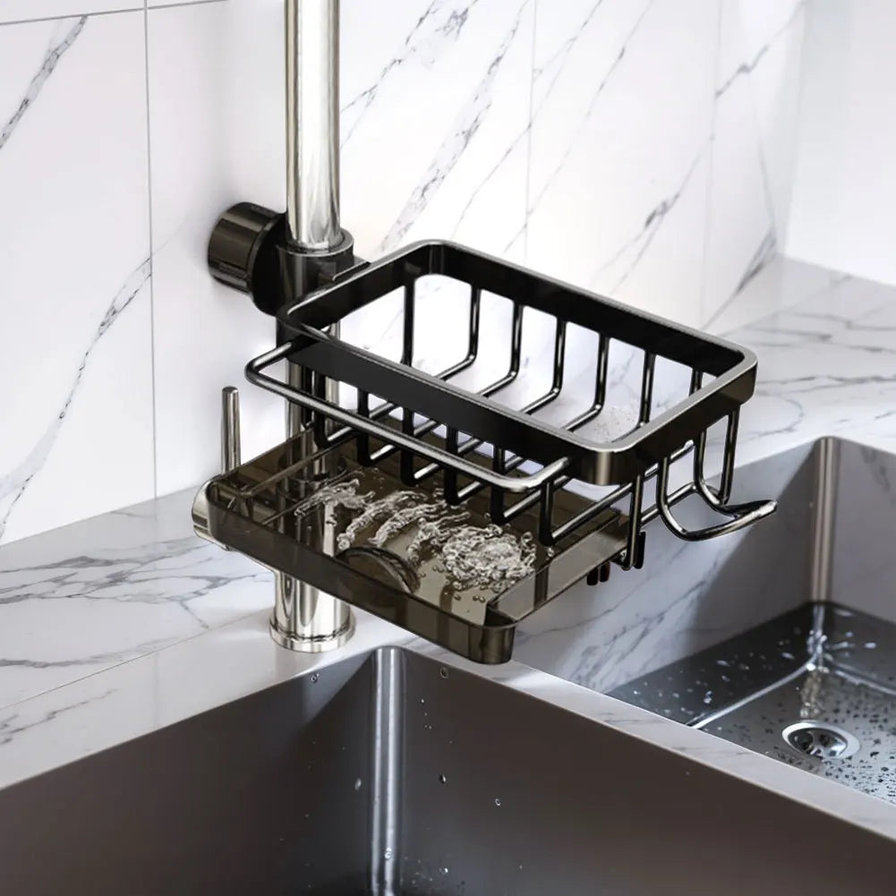 Kitchen Sink Drain Rack Organizer Sponge Storage Faucet Holder Detachable Aluminum Faucet Holder Soap Drainer Towel Rack Shelf