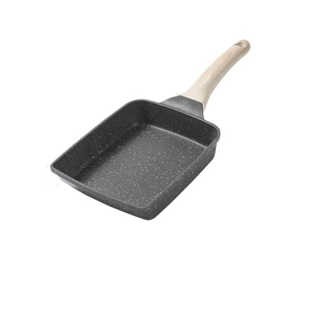 Heat-Resistant Nonstick Flat Pan Nonstick Coating Flat Surface Omelette Pan Japanese Style Wood Handle Steak Frying Pan