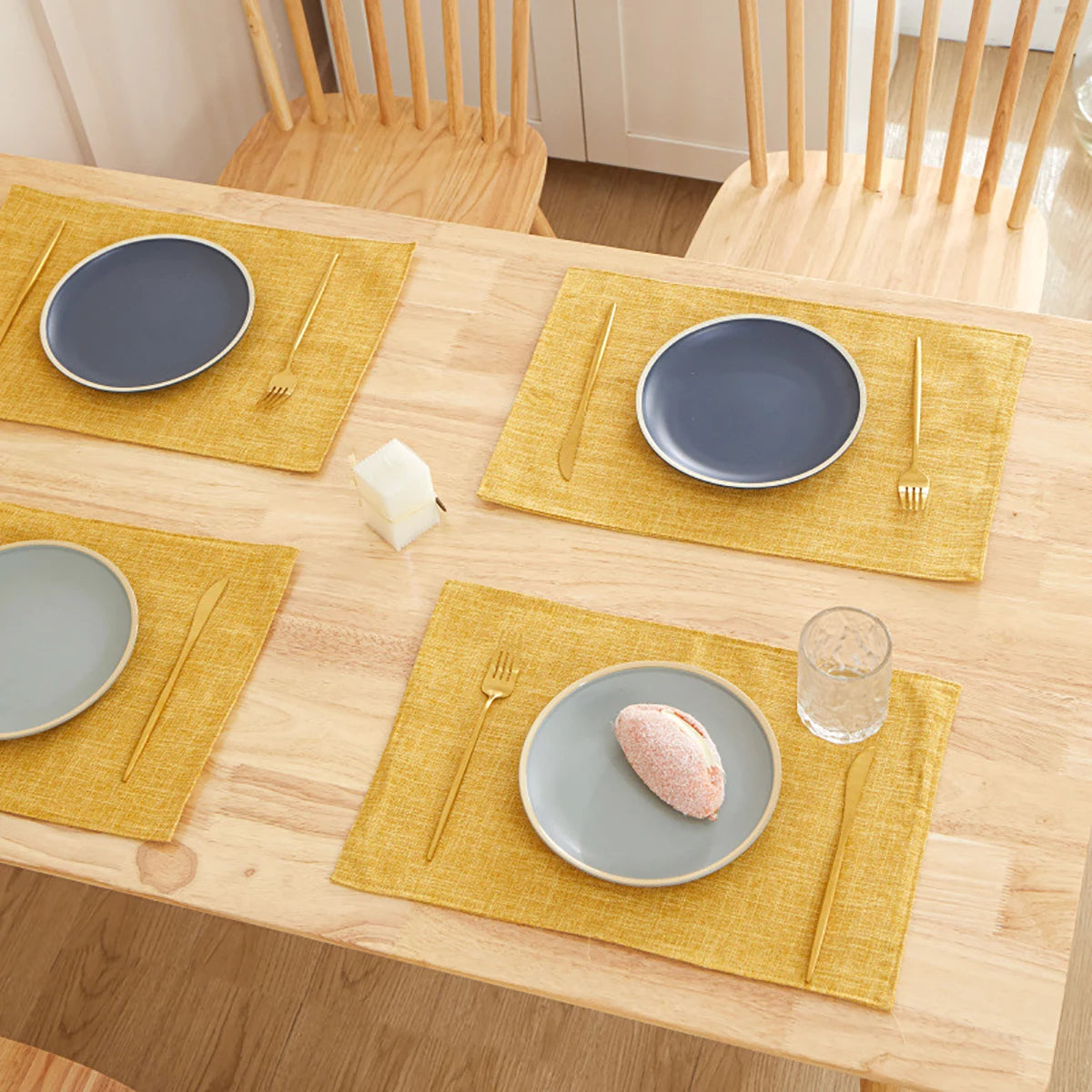 30X46 CM Linen Solid Color Dining Table Mat Fashion Style Western Dining Table Bowl Cup Rectangle Placemats Table Decoration