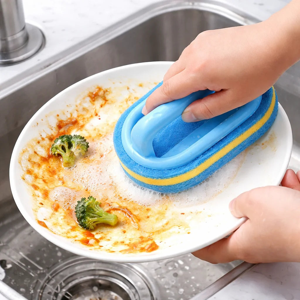 Household Cleaning Brush With Handle Dish Soap Bathroom Kitchen Tub Thicken Scrubbing Sponge Wipe Durable Tools Accessories Home
